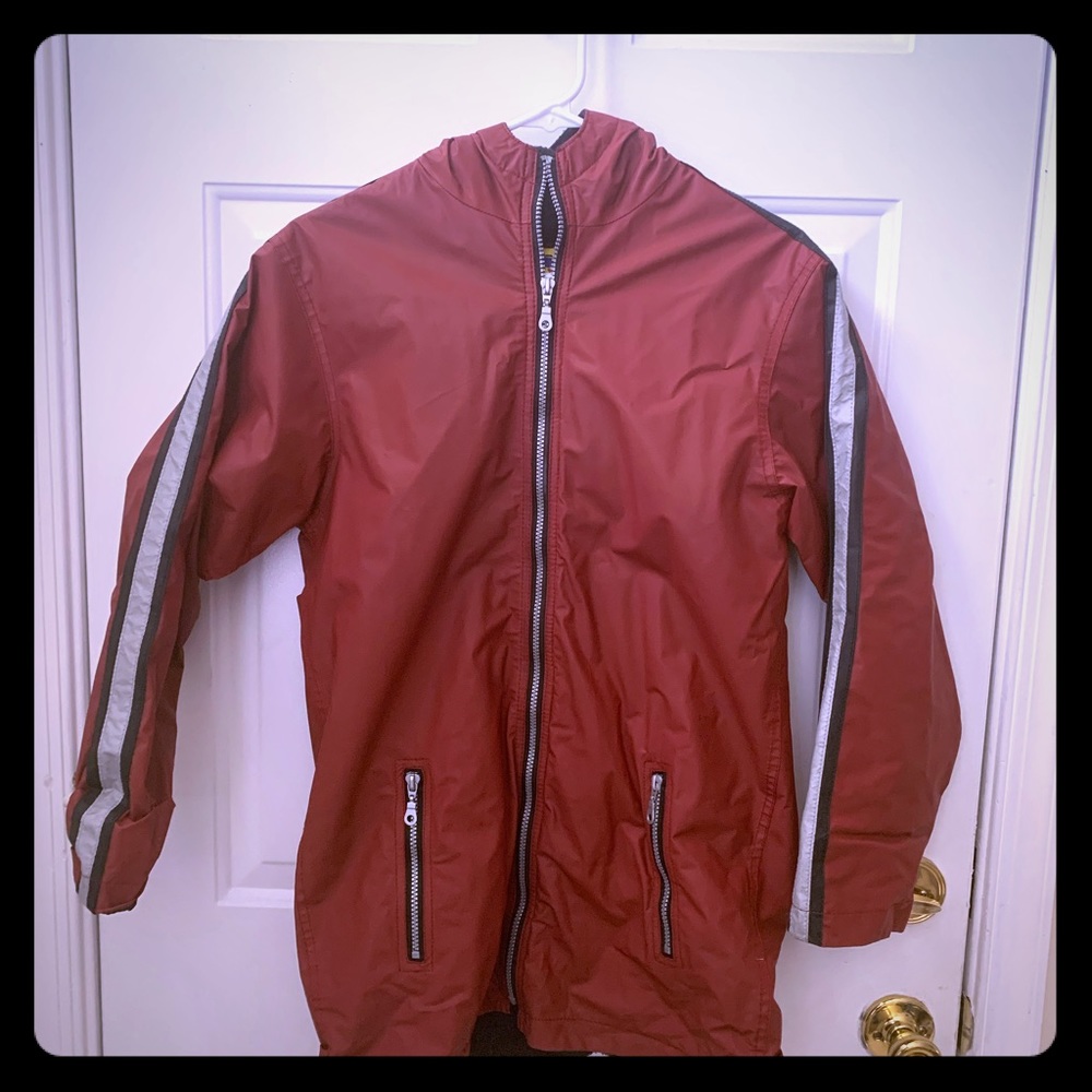 Kids Dark Red Fleece Lined Raincoat